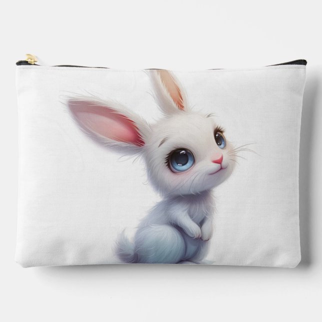 Pochette À Accessoires Lapin Blanc Mignon aux Grands Yeux Bleus (Recto)