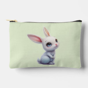 Pochette À Accessoires Lapin blanc mignon aux grands yeux bleus sur fond