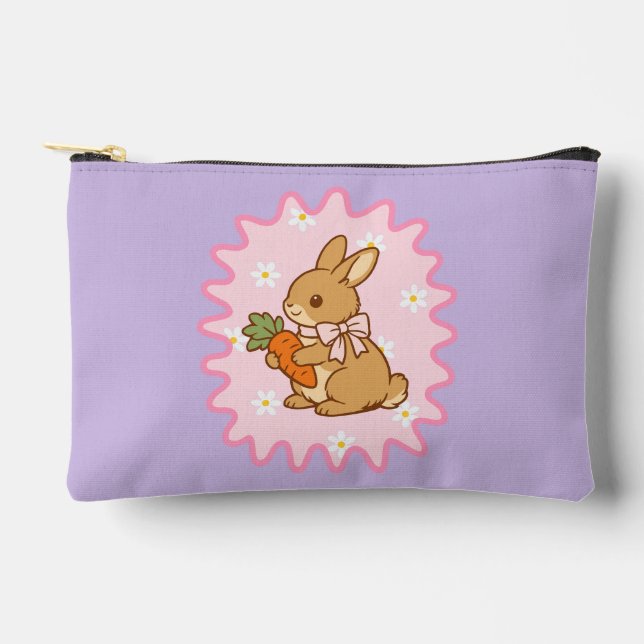 Pochette À Accessoires Lapin Mignon Carotte Fleurs de Printemps  (Recto)