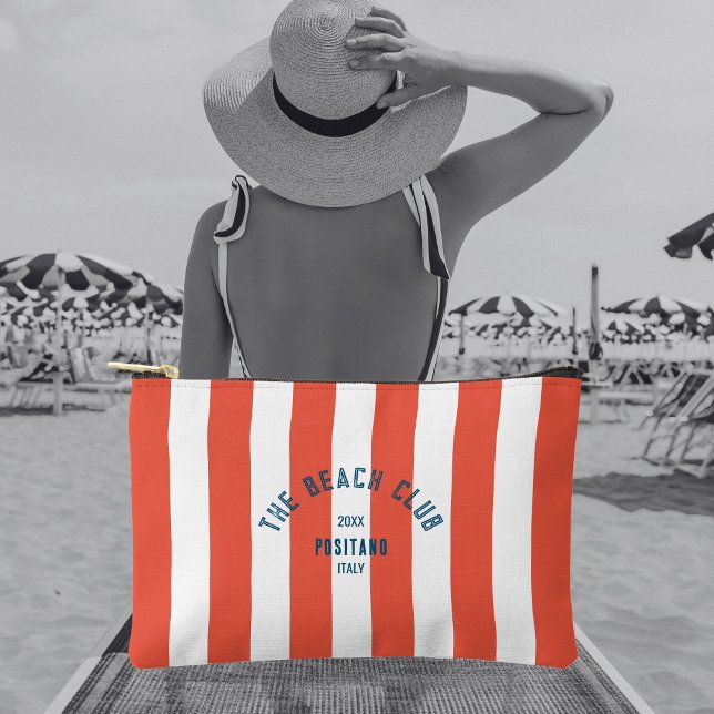 Pochette À Accessoires Le Beach Club Crest Orange Red Cabana Stripe (Créateur téléchargé)