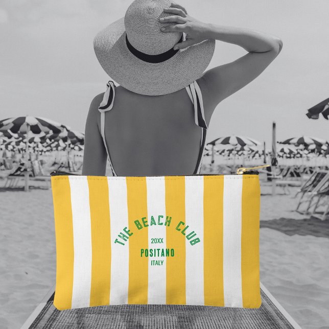Pochette À Accessoires Le Beach Club Crest Yellow Cabana Stripe (Créateur téléchargé)