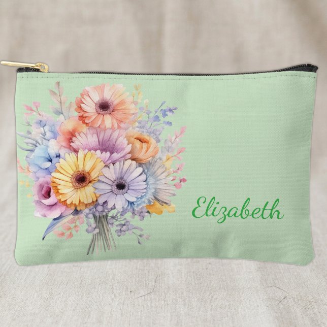 Pochette À Accessoires Les fleurs de Gerbera ajoutent un nom vert (Créateur téléchargé)