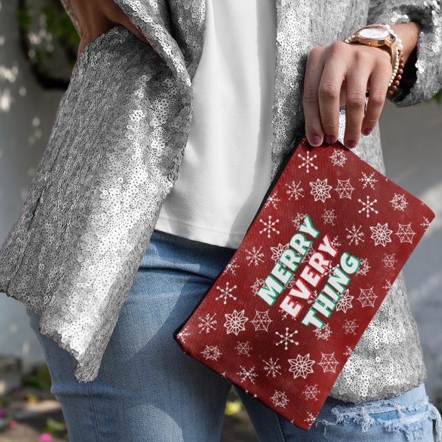 Pochette À Accessoires Les flocons rouges et blancs Joyeux chaque chose (Créateur téléchargé)