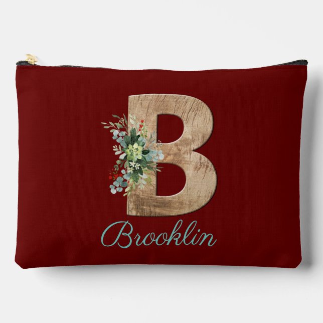 Pochette À Accessoires Lettre de bois Monogramme B fleur rouge foncé (Recto)