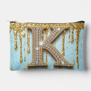 Pochette À Accessoires Lettre K de luxe en diamant sur fond de paillettes