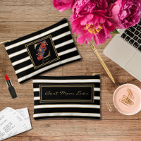 Lettre Z Monogramme Floral Noir Blanc Or rayures