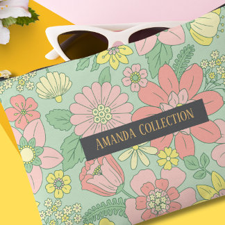 Pochette À Accessoires Lettres dorées vert sauge botaniques modernes pers
