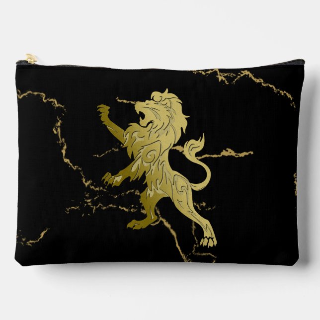 Pochette À Accessoires Lion Royal Doré Marbre Noir (Recto)