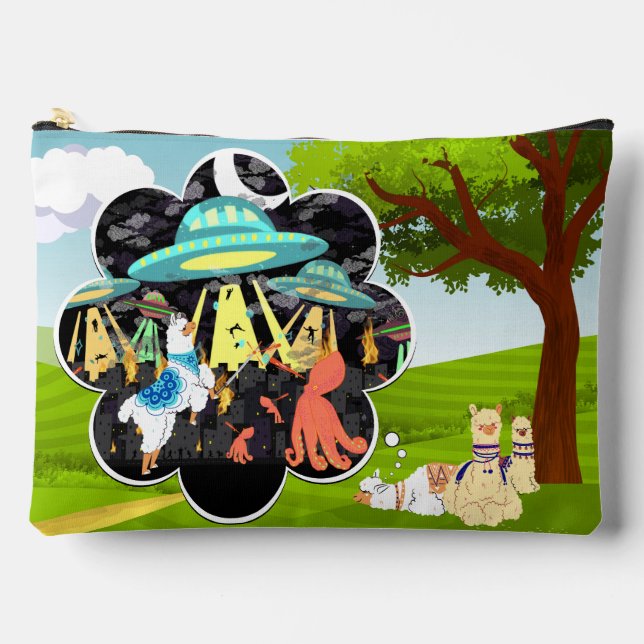 Pochette À Accessoires Llama Dreams Llama contre Calamar de l'Espace (Recto)