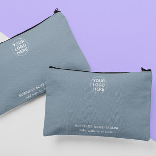 Pochette À Accessoires Logo d'entreprise personnalisé et texte l Dusty Bl