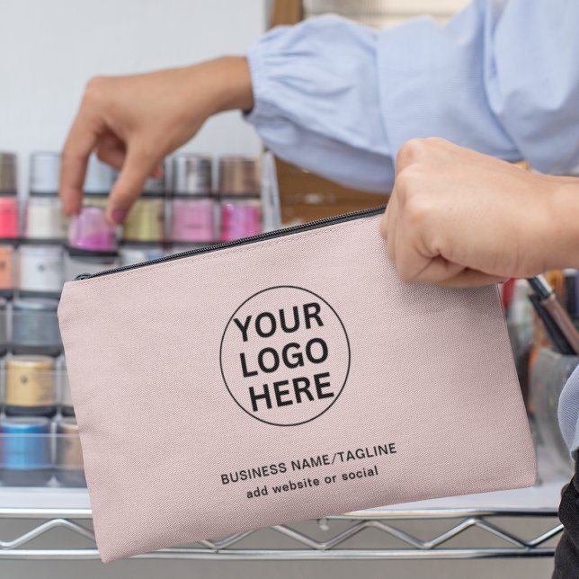Pochette À Accessoires Logo d'entreprise promotionnel et texte rose pâle (Créateur téléchargé)