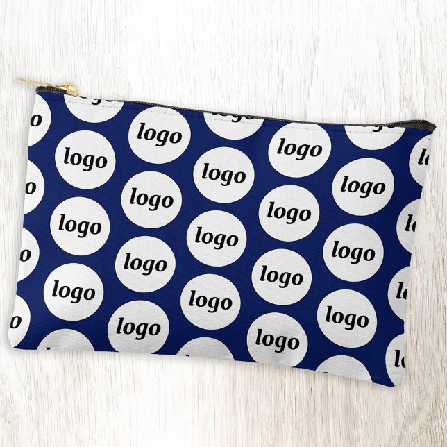 Pochette À Accessoires Logo Motif Business Promotion Marine Bleue (Logo pattern business branding promotional navy blue accessory pouch)