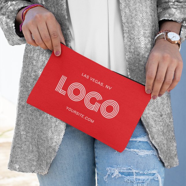 Pochette À Accessoires Logo rectangulaire moderne rouge et blanc (Red and White Modern Rectangular Logo Accessory Pouch)