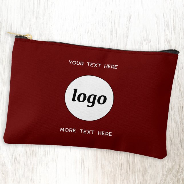 Pochette À Accessoires Logo Texte Entreprise Promotion Marque Bourgogne (Simple logo with custom text business branding promotional burgundy red accessory zip pouch)