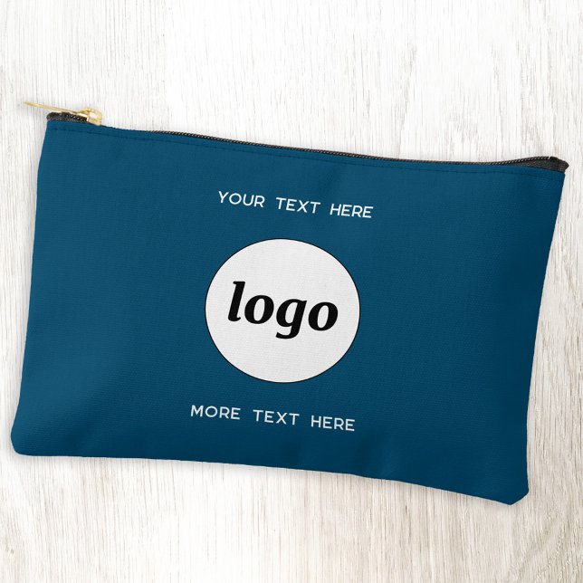 Pochette À Accessoires Logo Texte Entreprise Promotion Marque Vert Turquo (Simple logo with custom text business branding promotional teal green accessory zip pouch)