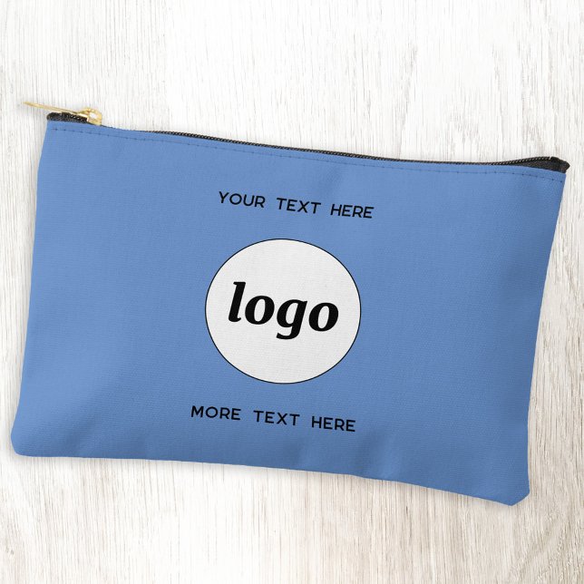 Pochette À Accessoires Logo Texte Professionnel Promotion Marque Bleue (Logo custom text minimalist business branding promotional accessory pouch zip bag or case)