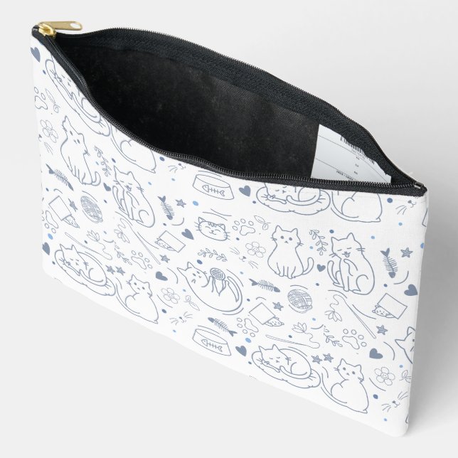 Pochette À Accessoires Loisirs artisanaux minimaux bleus et blancs (Ouvrir)