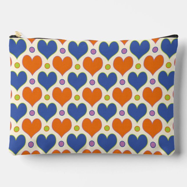 Pochette À Accessoires Love Hearts & motif Pois en Blue & Orange (Recto)
