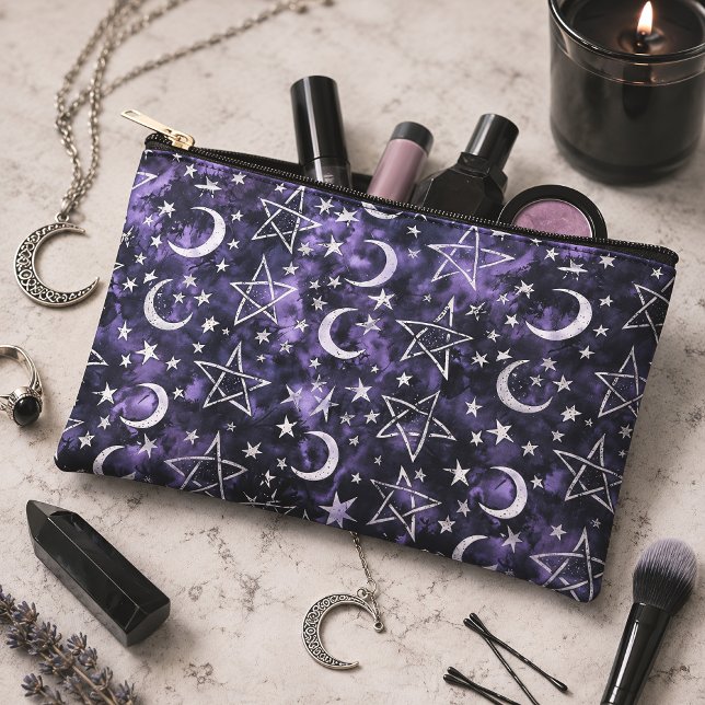 Pochette À Accessoires Lune gothique et pentagramme violet (Créateur téléchargé)