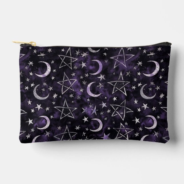 Pochette À Accessoires Lune gothique occulte et pentagrammes (Recto)