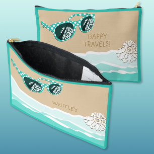 Pochette À Accessoires Lunettes à pois turquoise Nom Bon voyage