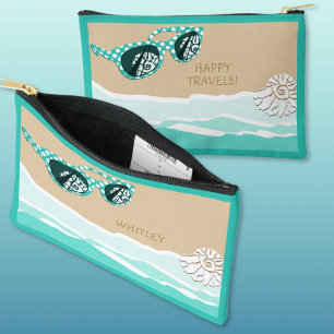 Pochette À Accessoires Lunettes à pois vert de mer Nom Bon voyage