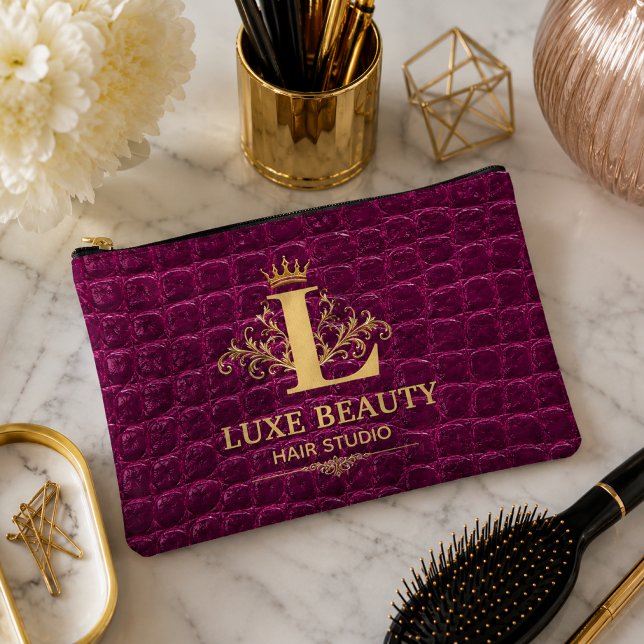 Pochette À Accessoires Luxury Crocodile Leather Monogram Gold Initial  (Créateur téléchargé)