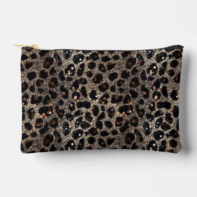 Pochette À Accessoires Luxury Glitter Brown Black Gold Leopard Pattern (Recto)