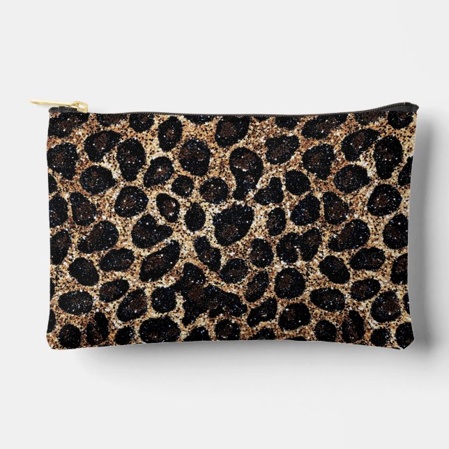 Pochette À Accessoires Luxury Glitter Gold Brown Black Leopard Pattern (Recto)