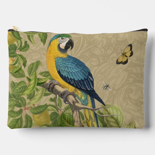 Pochette À Accessoires Macaw Blue Jaune Tropical Jungle Antique (Recto)