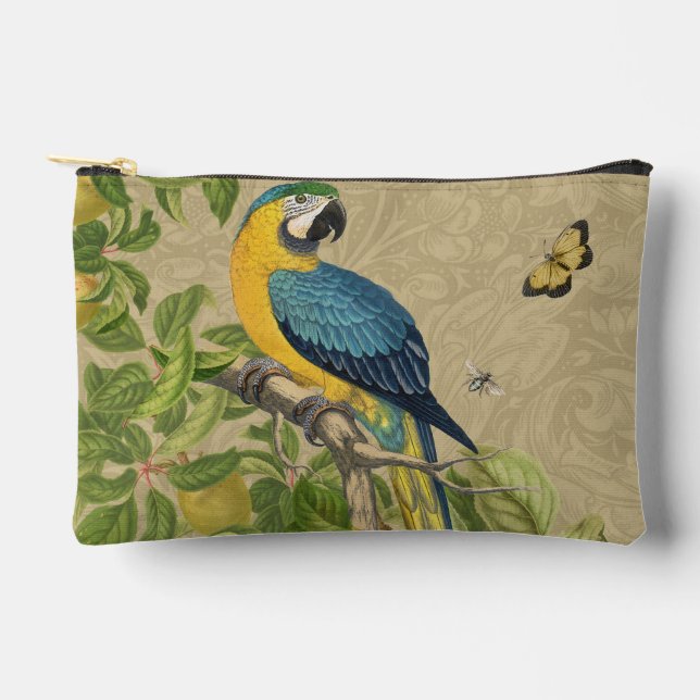 Pochette À Accessoires Macaw Blue Jaune Tropical Jungle Antique (Recto)