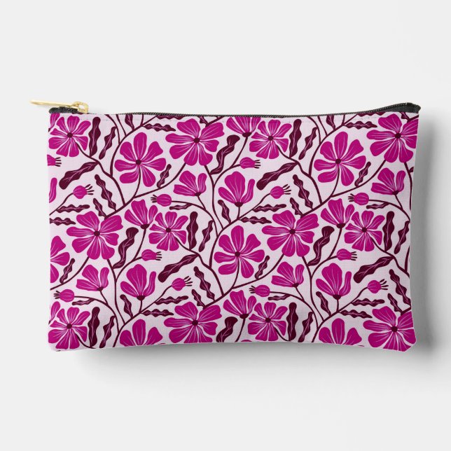 Pochette À Accessoires Magenta Mid-Century Modern Floral Pattern (Recto)