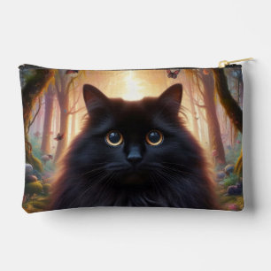 Pochette À Accessoires Magnifique chat noir duveteux aux yeux dorés
