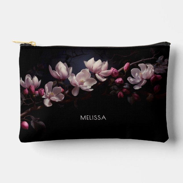 Pochette À Accessoires Magnolia 3D Fond Noir (Recto)