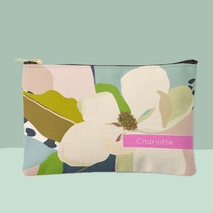 Pochette À Accessoires Magnolia Pastel Floral Abstrait Nom Personnalisé