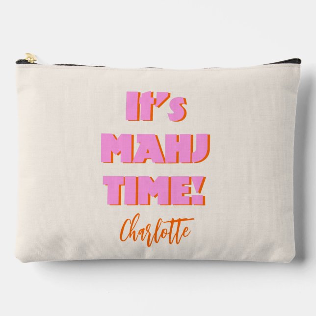 Pochette À Accessoires Mahj Mahjong Mah Jongg Citation rose Personnalisée (Recto)