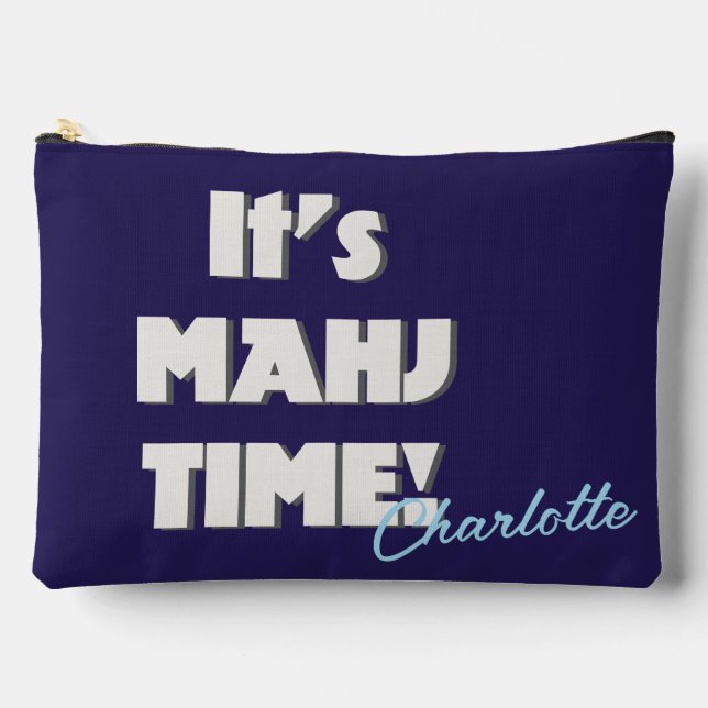 Pochette À Accessoires Mahj Mahjong Navy Blue Quote Personalized Name (Recto)