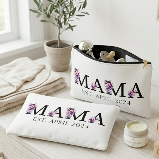 Pochette À Accessoires Mama Floral Texte Nouvelle Maman (Créateur téléchargé)
