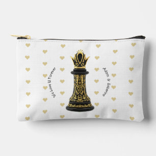 Pochette À Accessoires MAMAN Reine de ma vie, Écriture Dorée Échecs Noirs