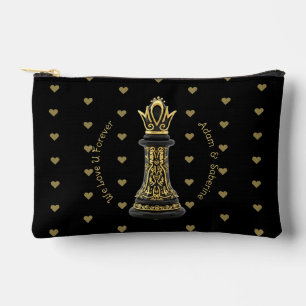 Pochette À Accessoires MAMAN Reine de ma vie, Écriture Dorée Échecs Noirs
