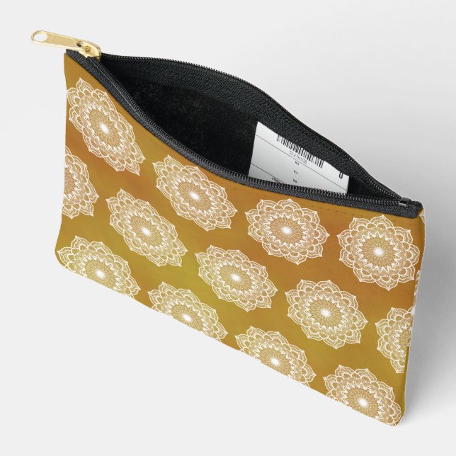 Pochette À Accessoires Mandala blanc sur fond doré (Ouvrir)