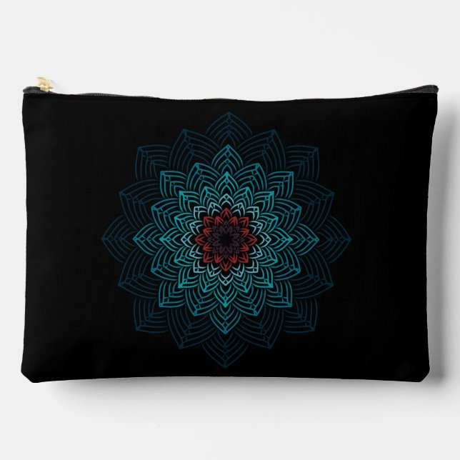 Pochette À Accessoires Mandala Fleur Aqua et Rouge (Recto)
