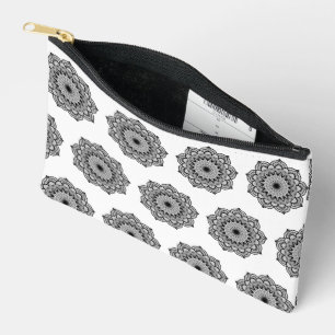 Pochette À Accessoires Mandala noir sur fond blanc
