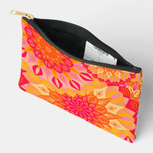 Pochette À Accessoires Mandala superposé orange rose jaune