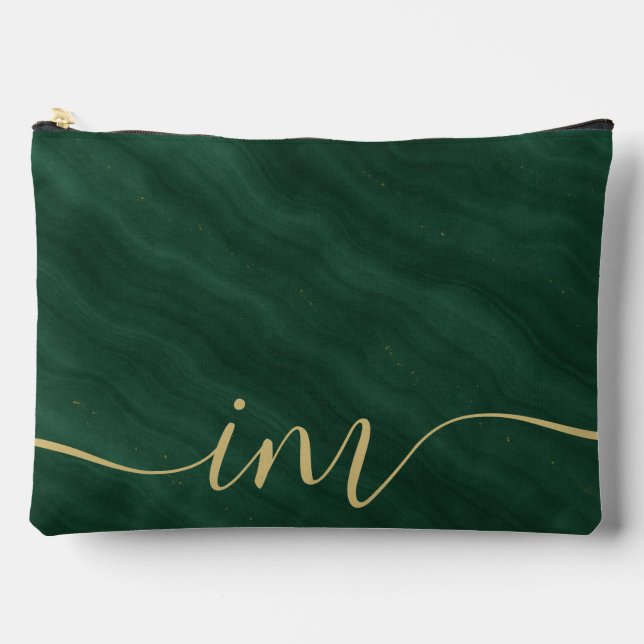 Pochette À Accessoires Marbre Abstrait vert avec initiales personnalisées (Recto)