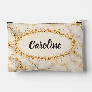 Pochette À Accessoires Marbre Blanc Élégant Or