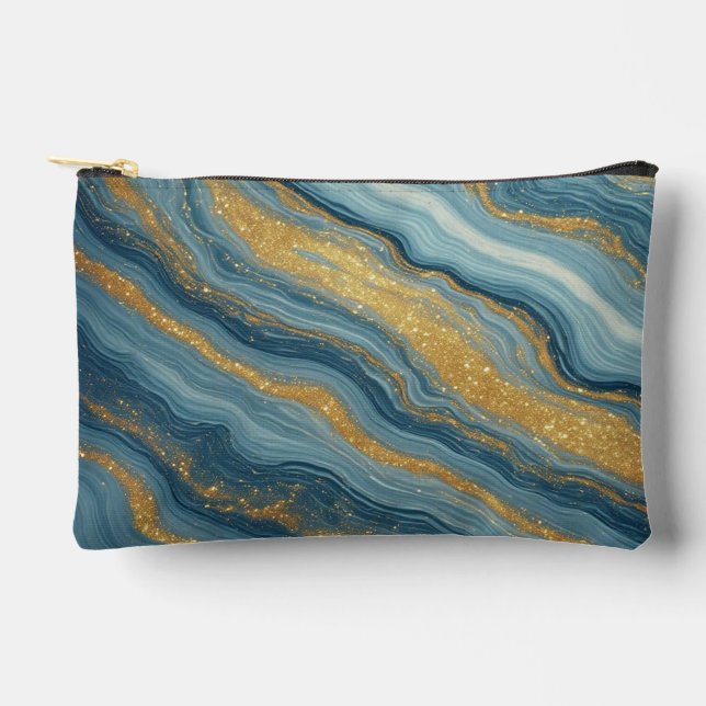 Pochette À Accessoires Marbre Bleu Abstrait Avec Veines D'or (Recto)