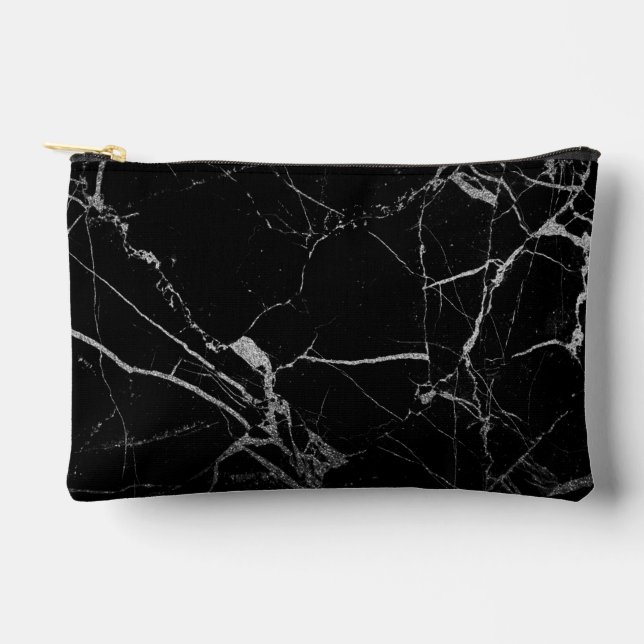 Pochette À Accessoires Marbre noir et argenté vif (Recto)