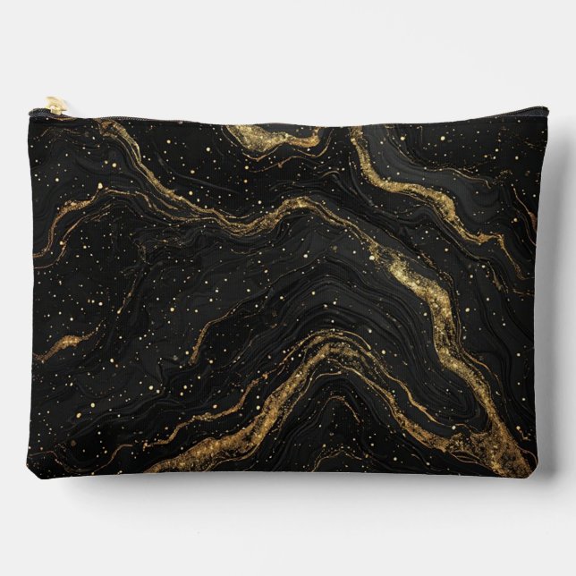 Pochette À Accessoires Marbre Noir Veines D'or Luxe Abstrait (Recto)