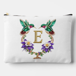 Pochette À Accessoires Mariage de la lettre E avec colibri et ancolie du 